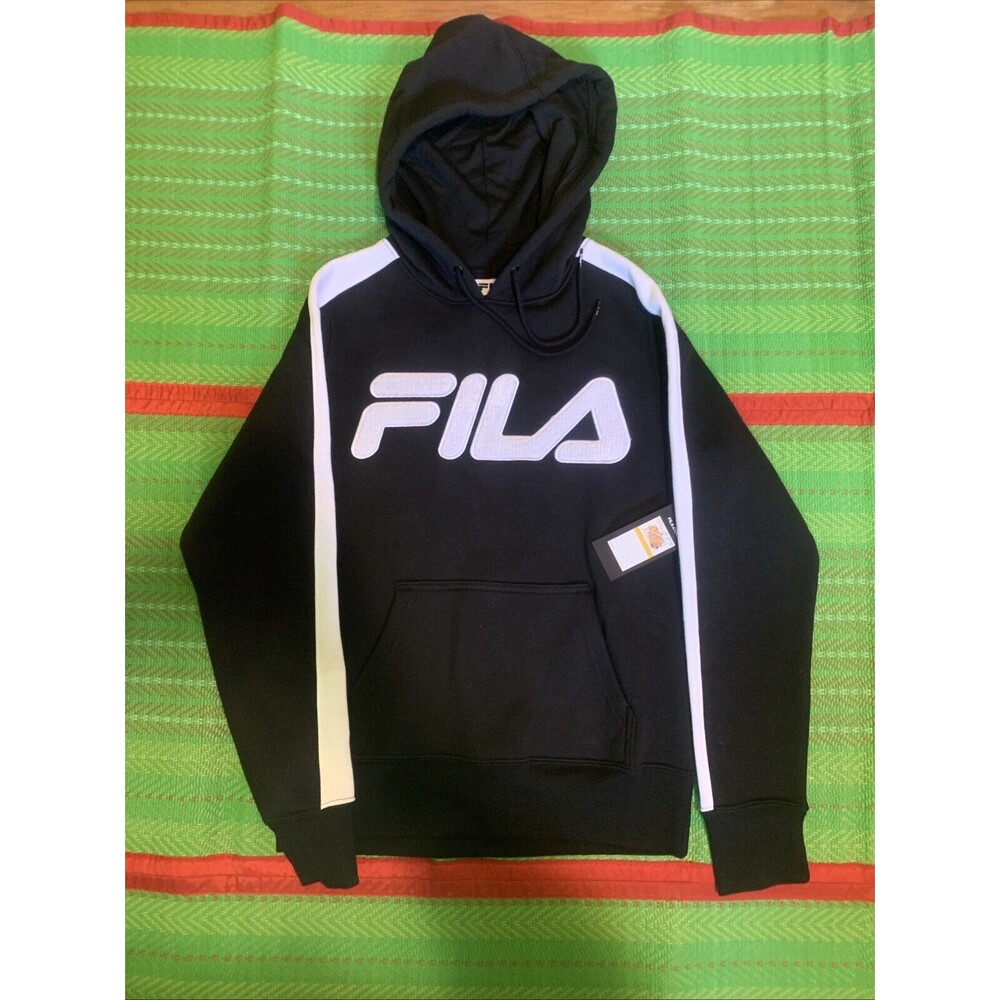 Black hoodie FILA puff logo white strip long sleeve size small
